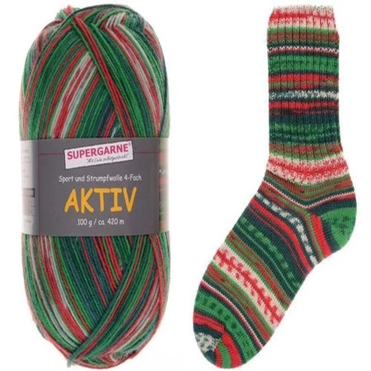 Supergarne Aktiv Sock yarn 4-ply superwash 100g/459yd CHRISTMAS #7525