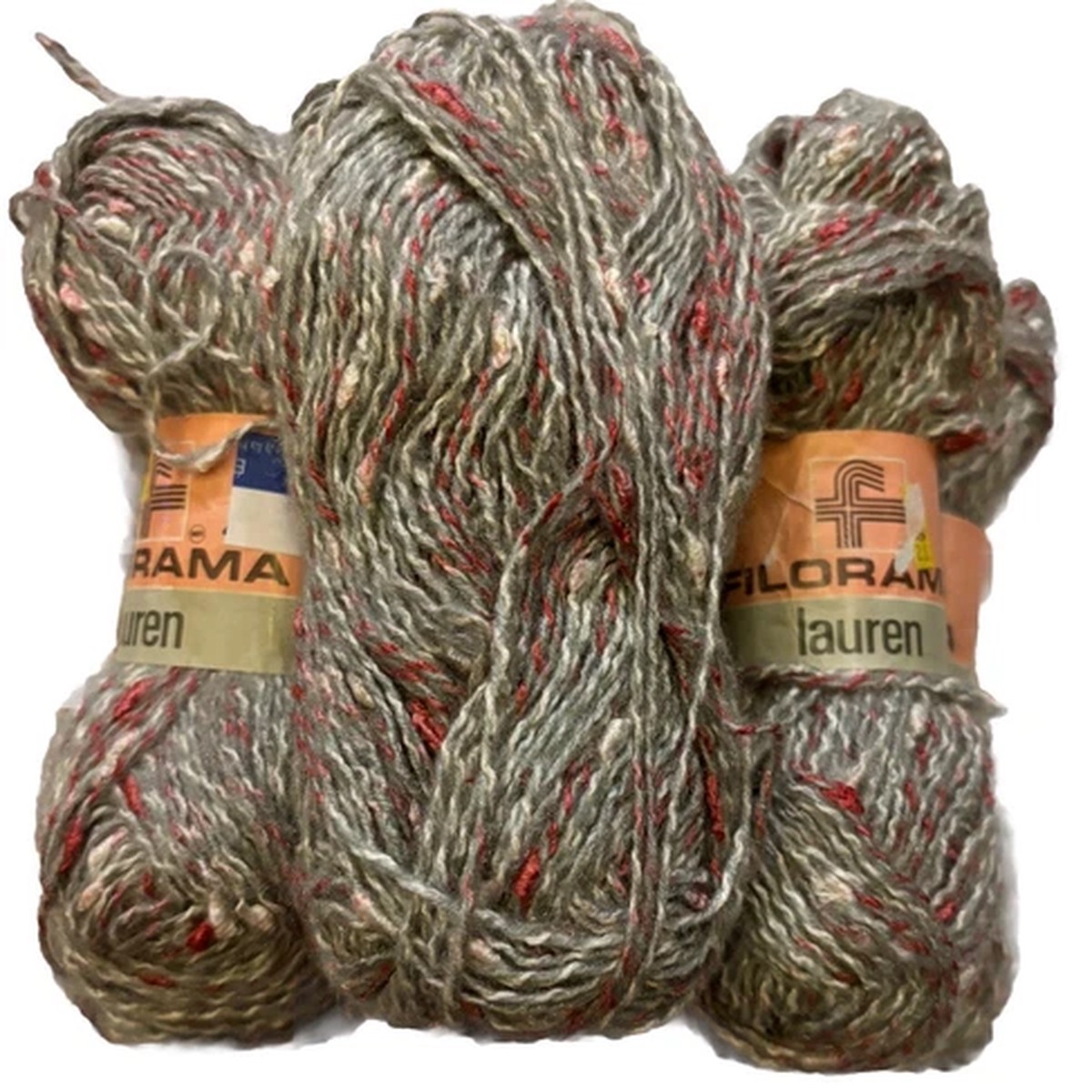 Filorama Lauren Yarn Lot Of 7 765 Yds 12.9 Oz 365 Grm Grey Pink White Slub Text.