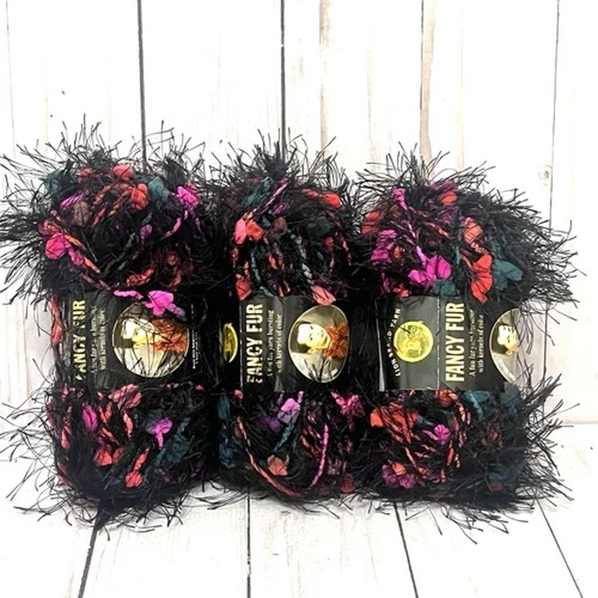 Lion Brand Fancy Fur Yarn Strawberry Fields Eyelash Pom Fun Fur Novelty Lot of 3