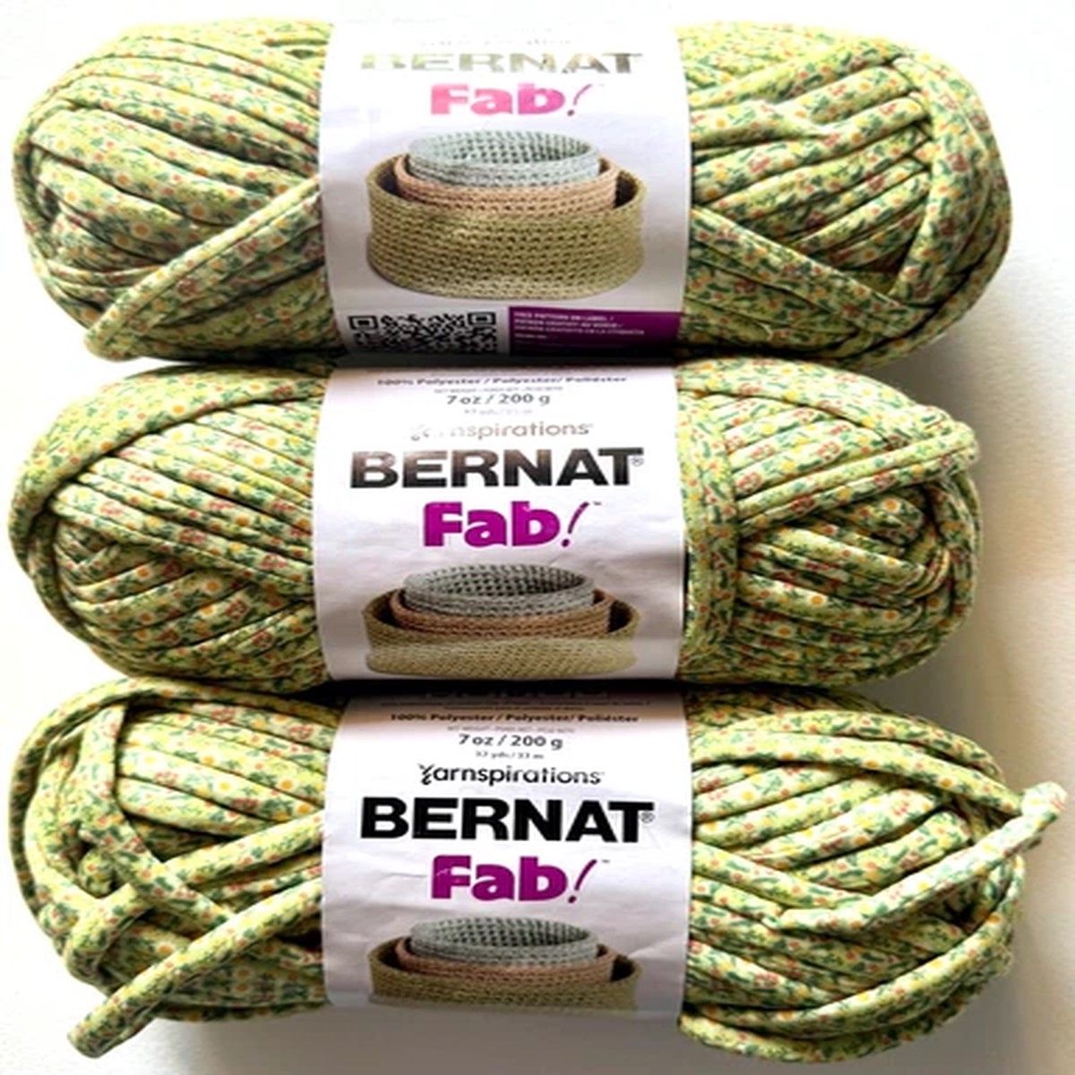 Lots 3 Bernat Fab! Floral Polyester Tube Yarn 7oz/200g 37 Yards Sunflower Garden