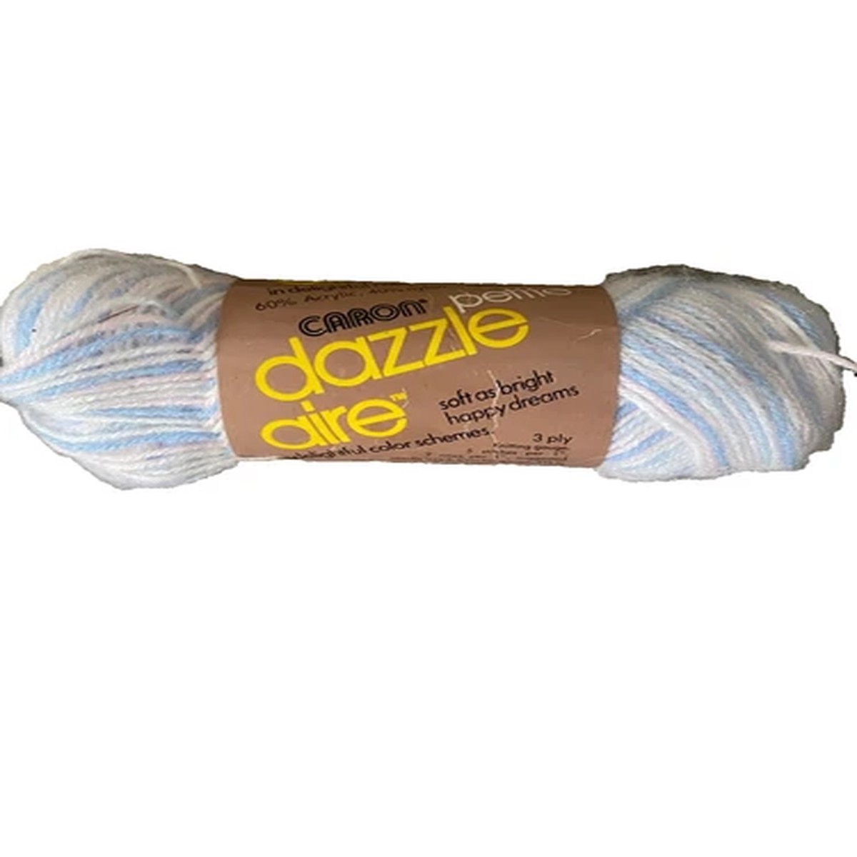 Vintage Caron Petite Dazzle Aire 1 Skein 3 Ply Baby Pink Blue Varigated Pastels